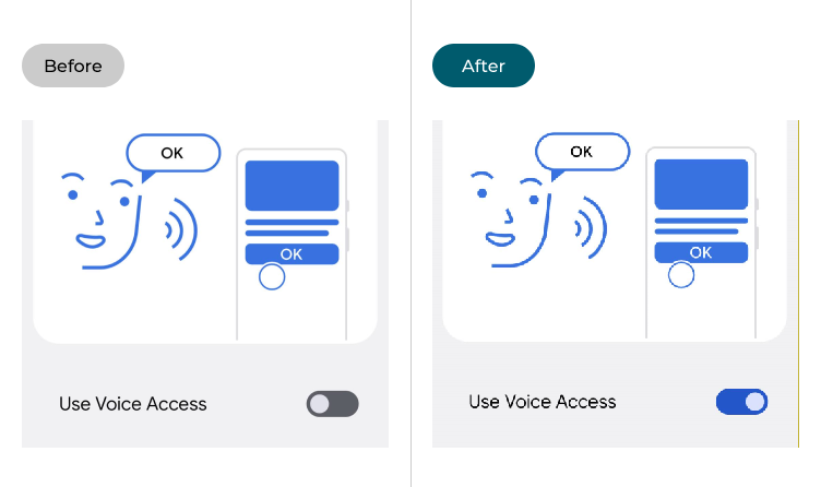 Android 12 with Voice Access switched off and then switched on